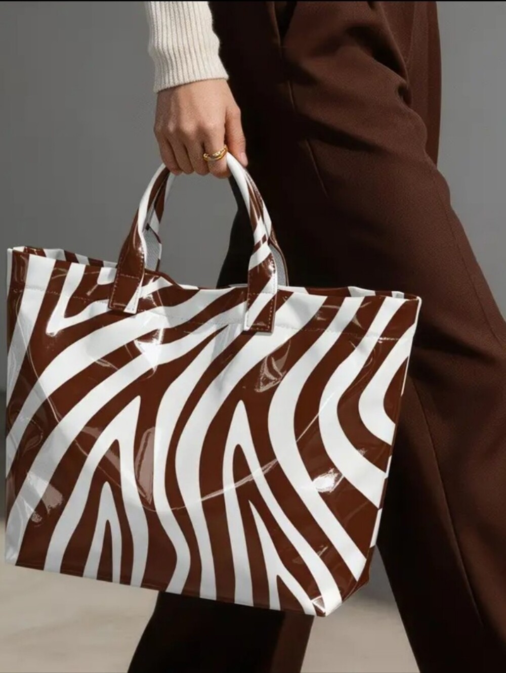 Brown White Zebra Tote Bag Large